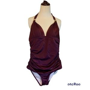Victoria's Secret The Forever One Piece Burgundy $128 Swimsuit Slimming Medium